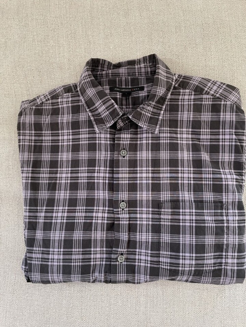 John Varvatos USA Welt Pocket Grid Check Sport Shirt Black M